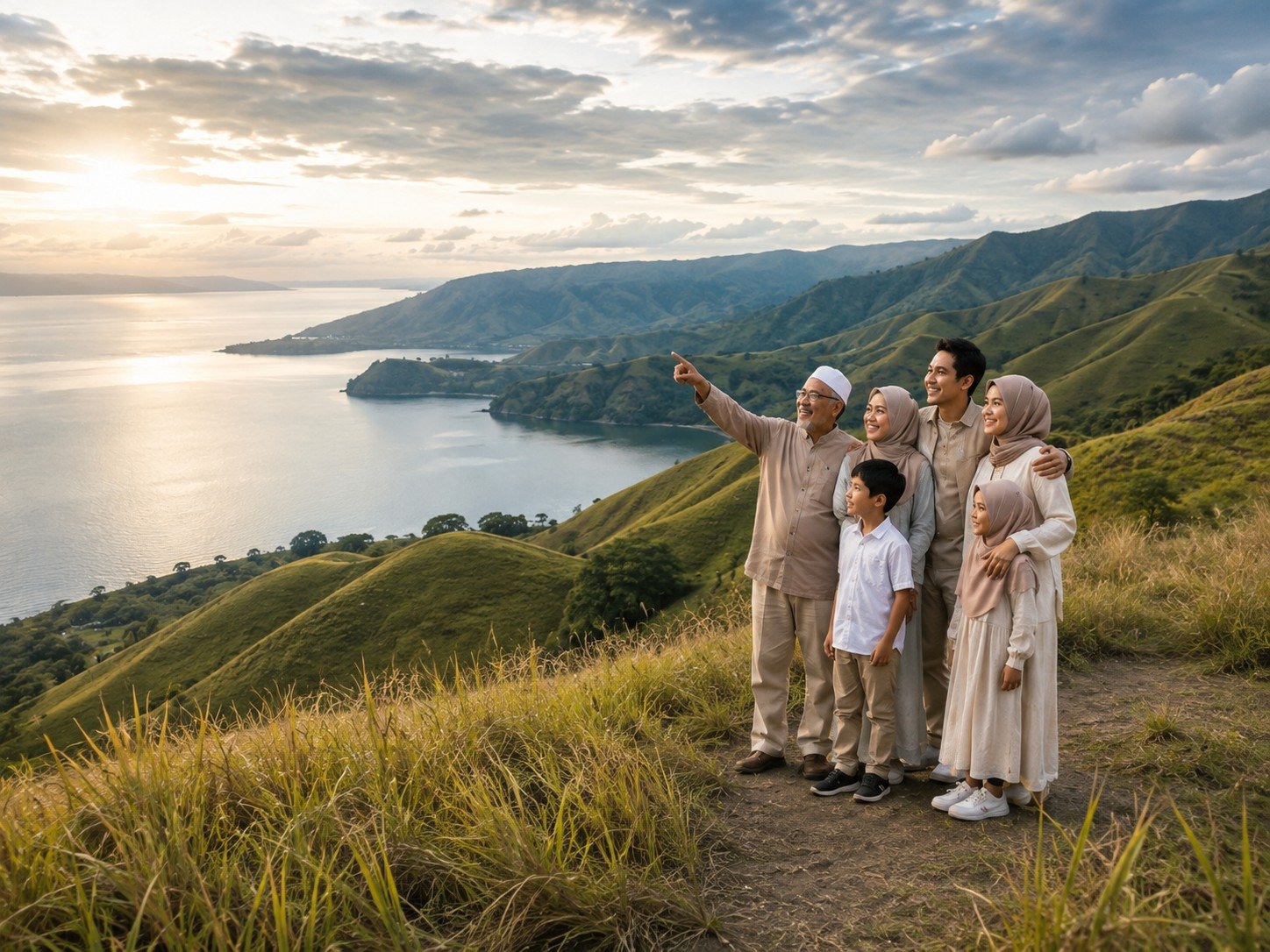 Rombongan keluarga pelbagai usia di Lake Toba