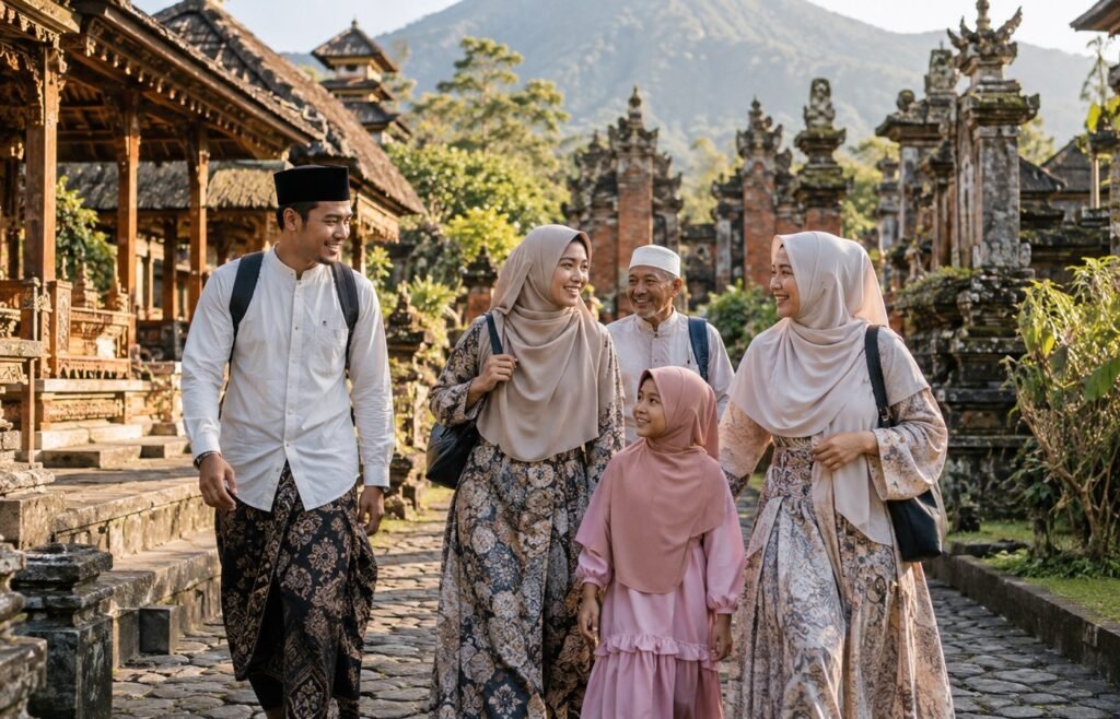 Rombongan Muslim menikmati destinasi wisata budaya di Indonesia