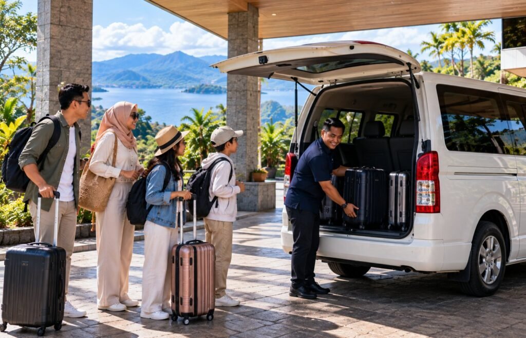 Staf membantu tamu menggunakan transportasi wisata